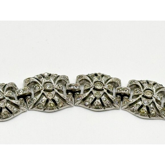 VINTAGE 1930'S KTF TRIFARI ART DECO RHINESTONE BRACELET SIGNED RHODIUM PLATED - Picture 8 of 10
